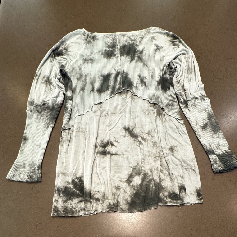 Pol Grey Tie Dye Long Sleeve Jersey Knit Babydoll Top Size S - Picture 11 of 15